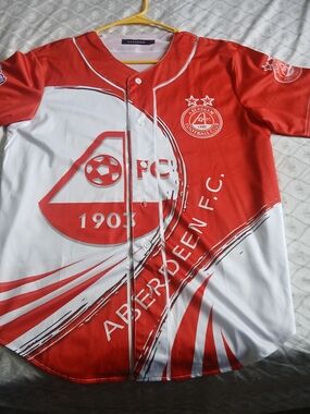 AFC Aberdeen Football Club Soccer Jersey Lsrge Button Up Scottish Premier League
